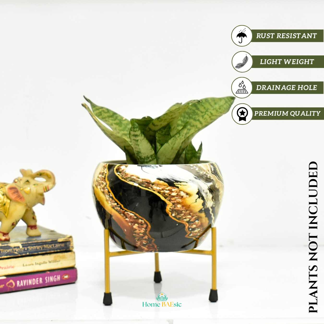Black Marble Gold Metal Pot & Planter | Home BAEsic | Home and Garden