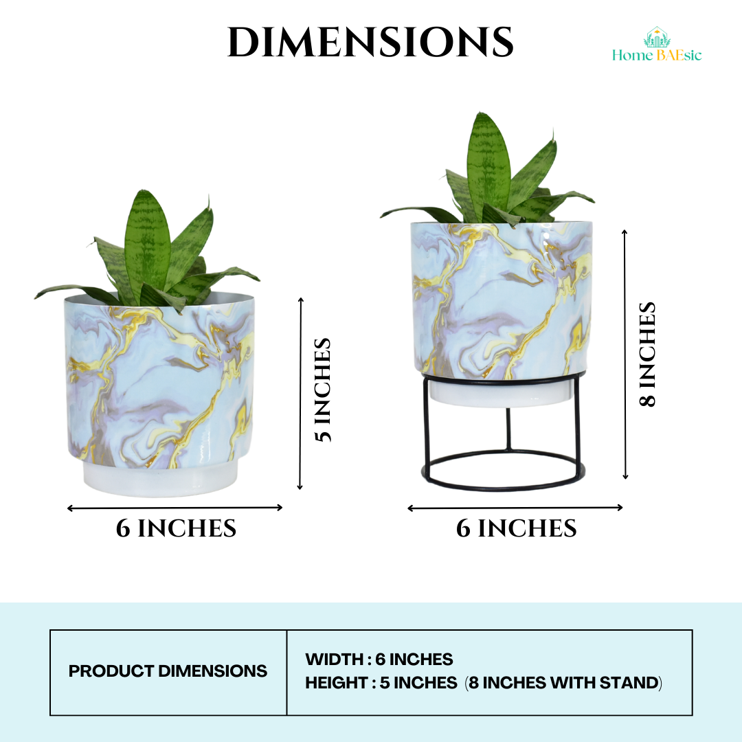 Blue & Gold Marble Indoor Metal Planter With Metal Stand | Home & Garden | 6 Inches