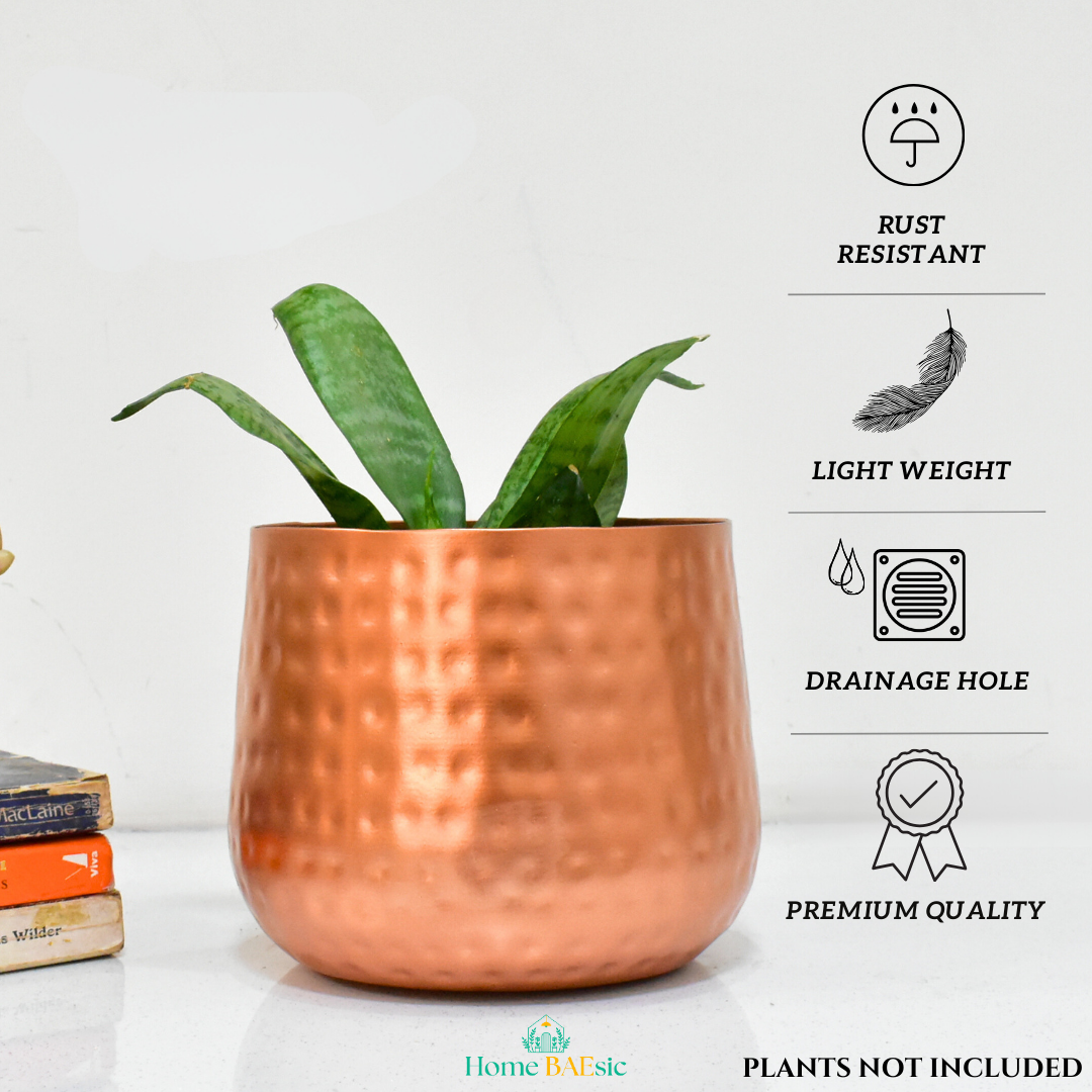 Copper Finish Hammered Tumbler Indoor Metal Planter | Home & Garden | 6 Inches