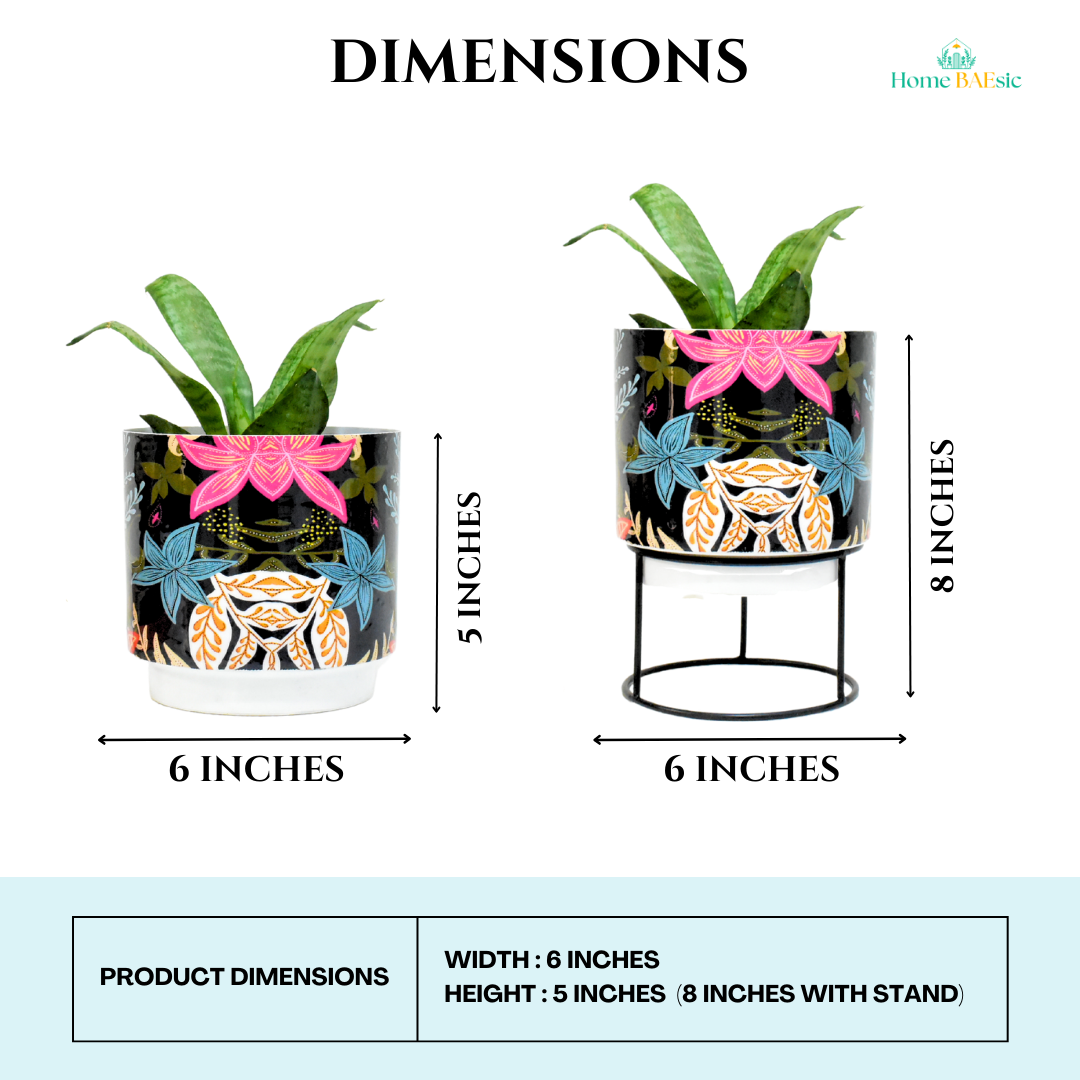Floral Fantasy Indoor Metal Planter With Metal Stand | Home & Garden | 6 Inches