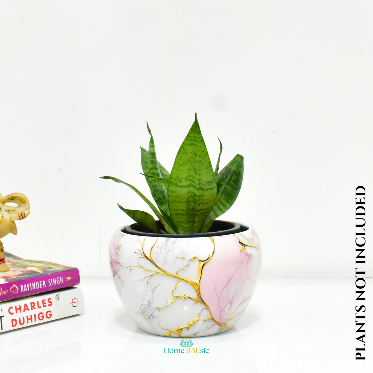 Golden Pink Marble Indoor Metal Planter With Metal Stand | Home & Garden | 6 Inches