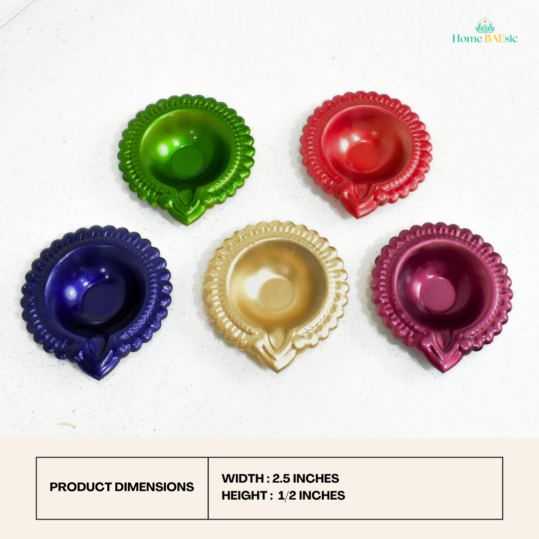 Home BAEsic Metal Diya For Diwali Pooja & Temple Decoration (Red, Green, Blue, Golden, Purple) - Set of 5 Deep Blue