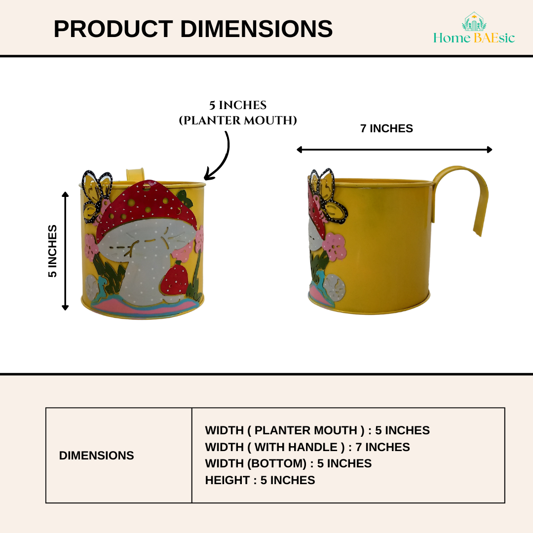 Mushroom Design Railing Metal Planters - Balcony | Home & Garden | Set of 2 | Yellow