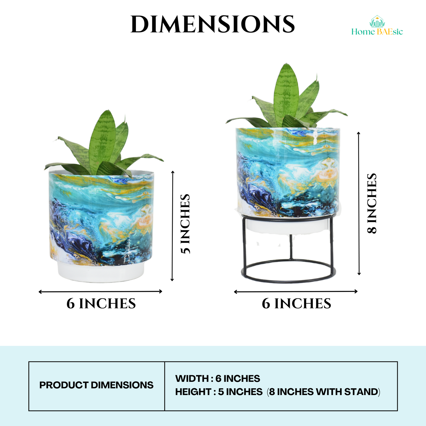 Oceanic Turquoise Indoor Metal Planter With Metal Stand | Home & Garden | 6 Inches