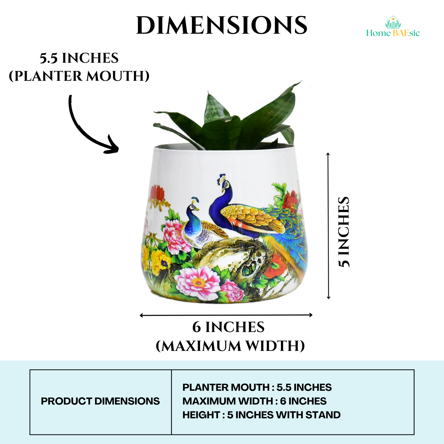 Peacock Design Metal Planter For Indoor Home and Garden 6 inches by Home BAEsic