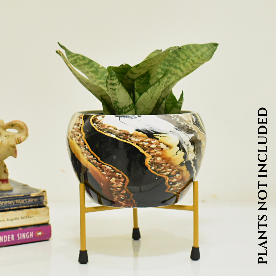 Black Marble Gold Metal Pot & Planter | Home BAEsic | Home and Garden