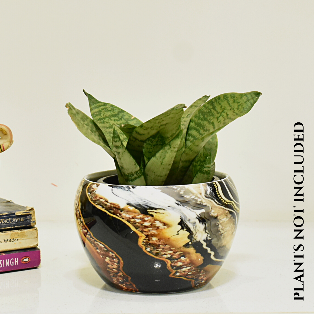 Black Marble Gold Metal Pot & Planter | Home BAEsic | Home and Garden