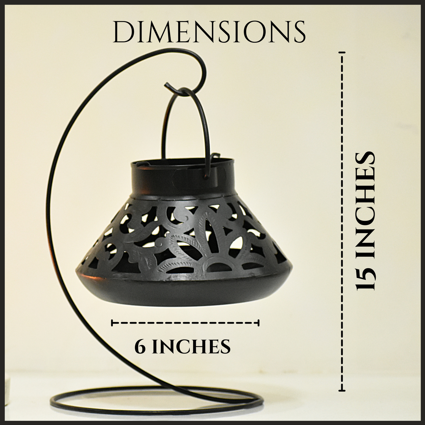 Handcrafted Jali Design Metal Tealight Lantern For Home Decor - Carbon Black