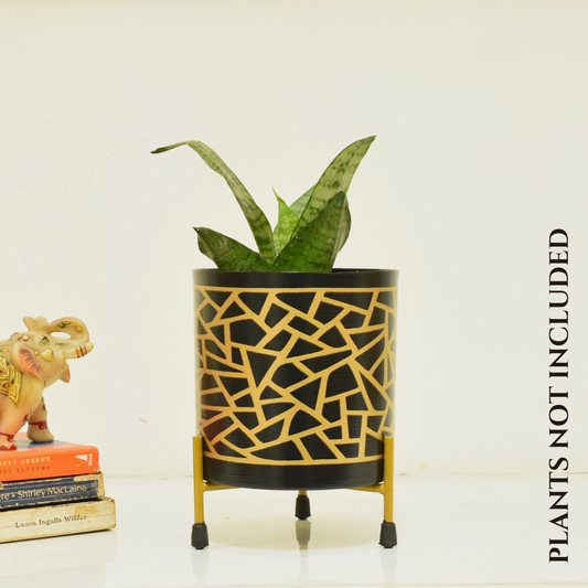 Black & Golden Mosaic Indoor Metal Planter With Metal Stand | Home & Garden | Home BAEsic | 5 Inches