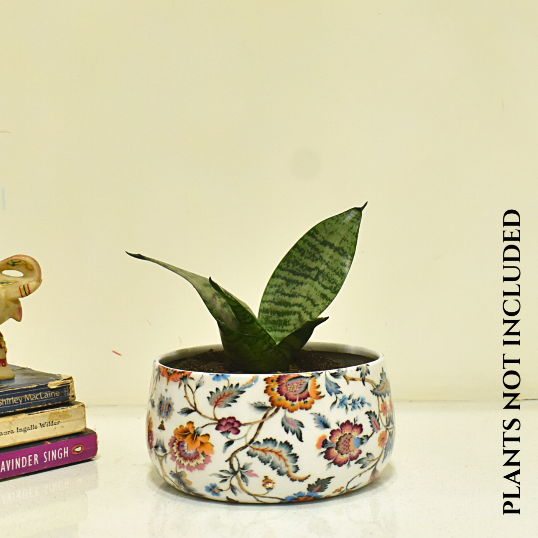 Decorative planter with floral design on a tripod stand. Blossom Paradise Planter | 6 Inches | Home BAESic