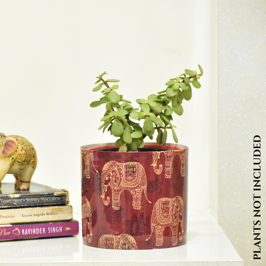 Elephant Motif Design Metal Pot With Metal Stand | Home & Garden | 5 Inches