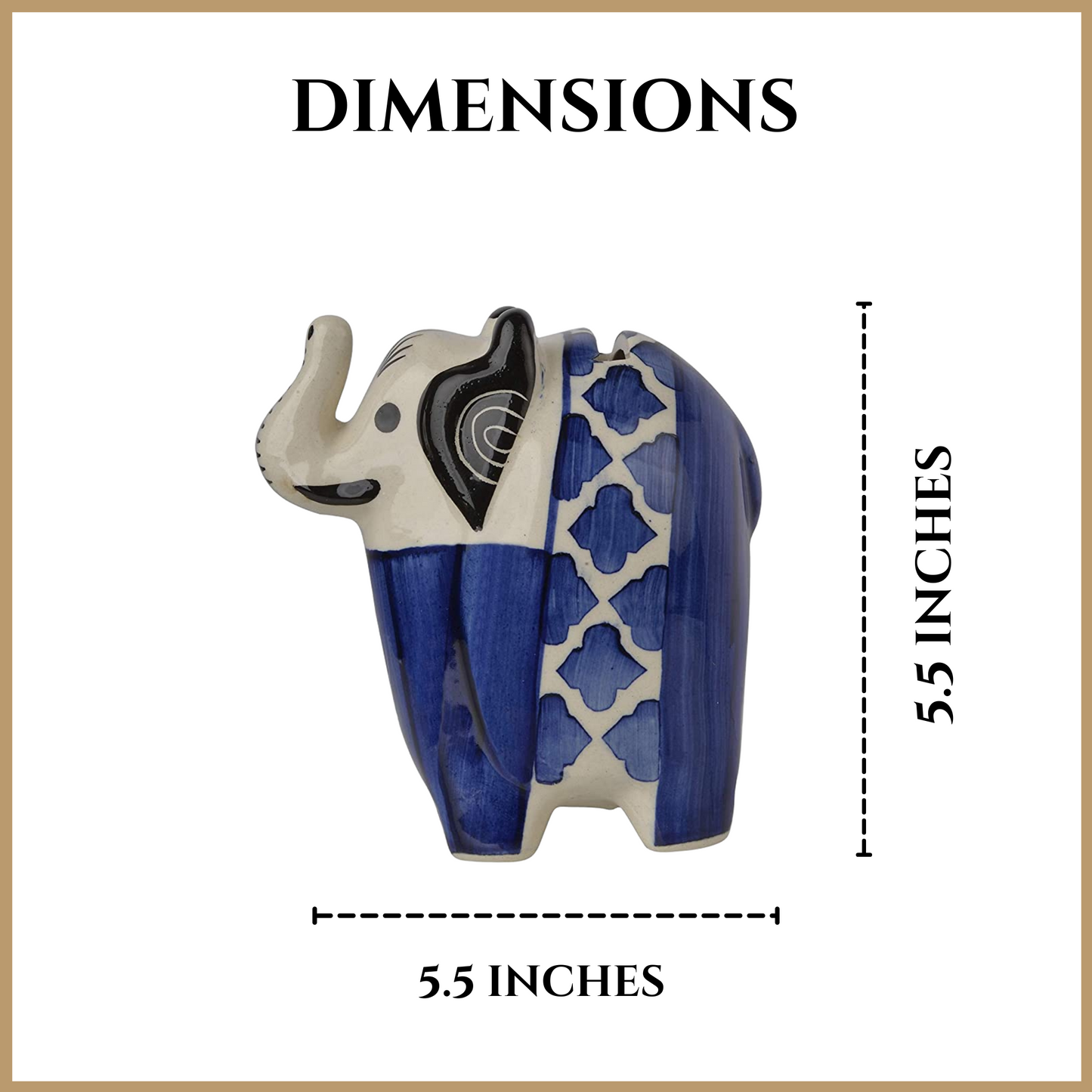 Elephant Shape Ceramic Piggy Bank - Block Print (Blue)