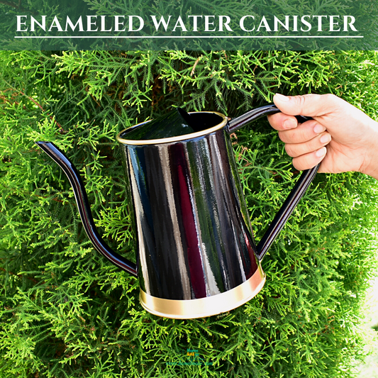 Enameled Metal Water Canister | 1.5 Liters for Indoor & Outdoor | Home & Garden | Black
