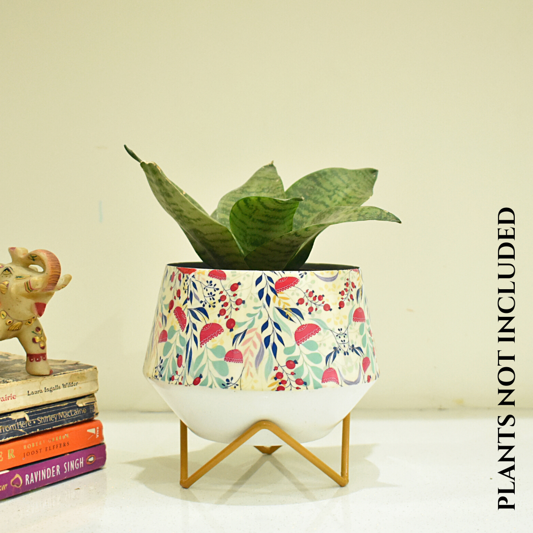 Garnet Floral Indoor Metal Planter With Metal Stand | Home & Garden | 5 Inches