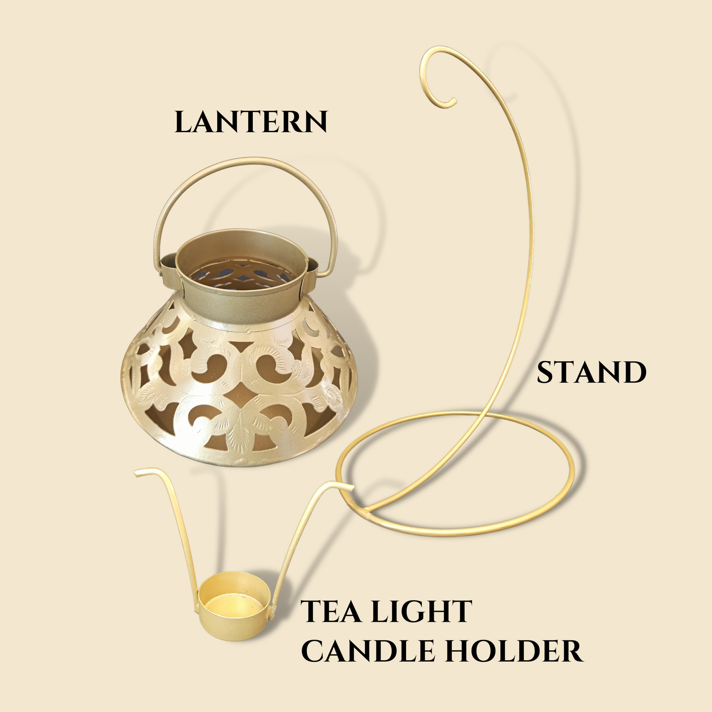 Handcrafted Jali Design Metal Tealight Lantern For Home Decor - Golden Bronze