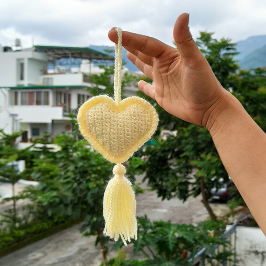 Handmade Amigurumi Crochet Heart Shape Tassel | Cream | Home BAEsic