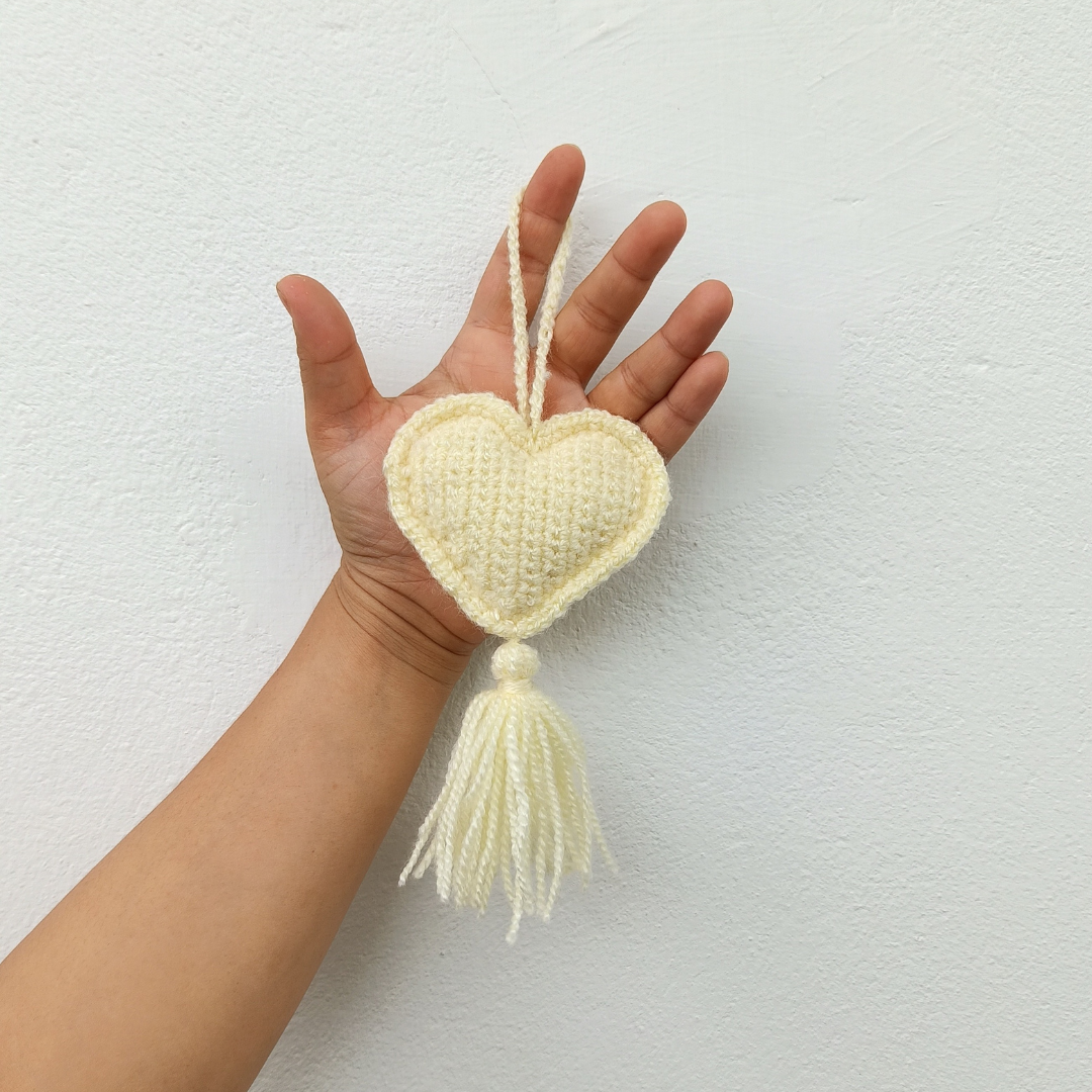 Handmade Amigurumi Crochet Heart Shape Tassel | Cream | Home BAEsic