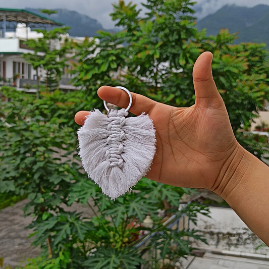 Boho Style Macrame Cotton Leaf Shape Crochet Handmade Key Chain or Charms | White | Home BAEsic