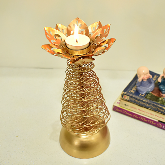 Lotus Shape Tealight Candle Stand For Indoor & Outdoor Home Decor - Rose Gold