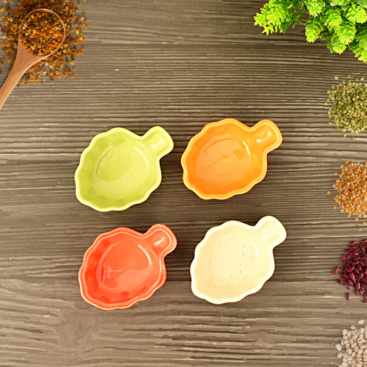 Ceramic Leaf Shape Mini Chutney & Sauce Bowl (Katori) | Kitchen & Dining | Set of 4 - Assorted Colors