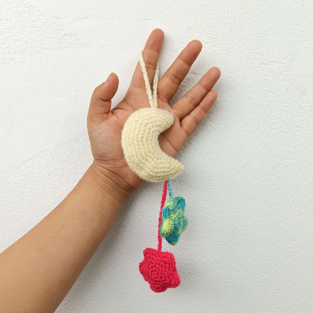 Handmade Amigurumi Crochet Moon & Stars Shape Tassel | Home BAEsic