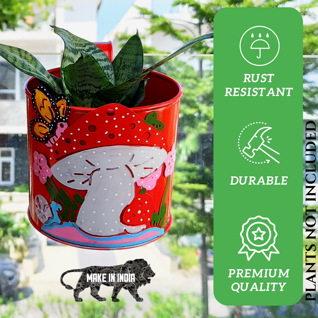 Red Color Mushroom Design Railing Planters Set of 2 Planters | Home BAEsic