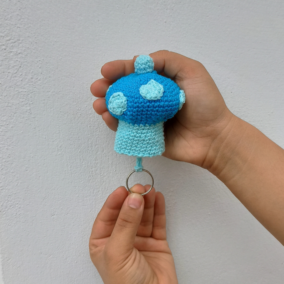 Mushroom Shape Amigurumi Crochet Handmade Retractable Key Chain or Charms | Blue | Home BAEsic