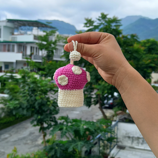 Mushroom Shape Amigurumi  Crochet Handmade Retractable Key Chain or Charms | Pink | Home BAEsic