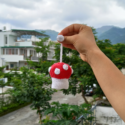 Mushroom Shape Amigurumi Crochet Handmade Retractable Key Chain or Charms | Red | Home BAEsic
