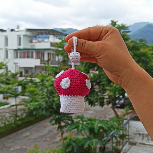 Mushroom Shape Amigurumi Crochet Handmade Retractable Key Chain or Charms | Ruby | Home BAEsic