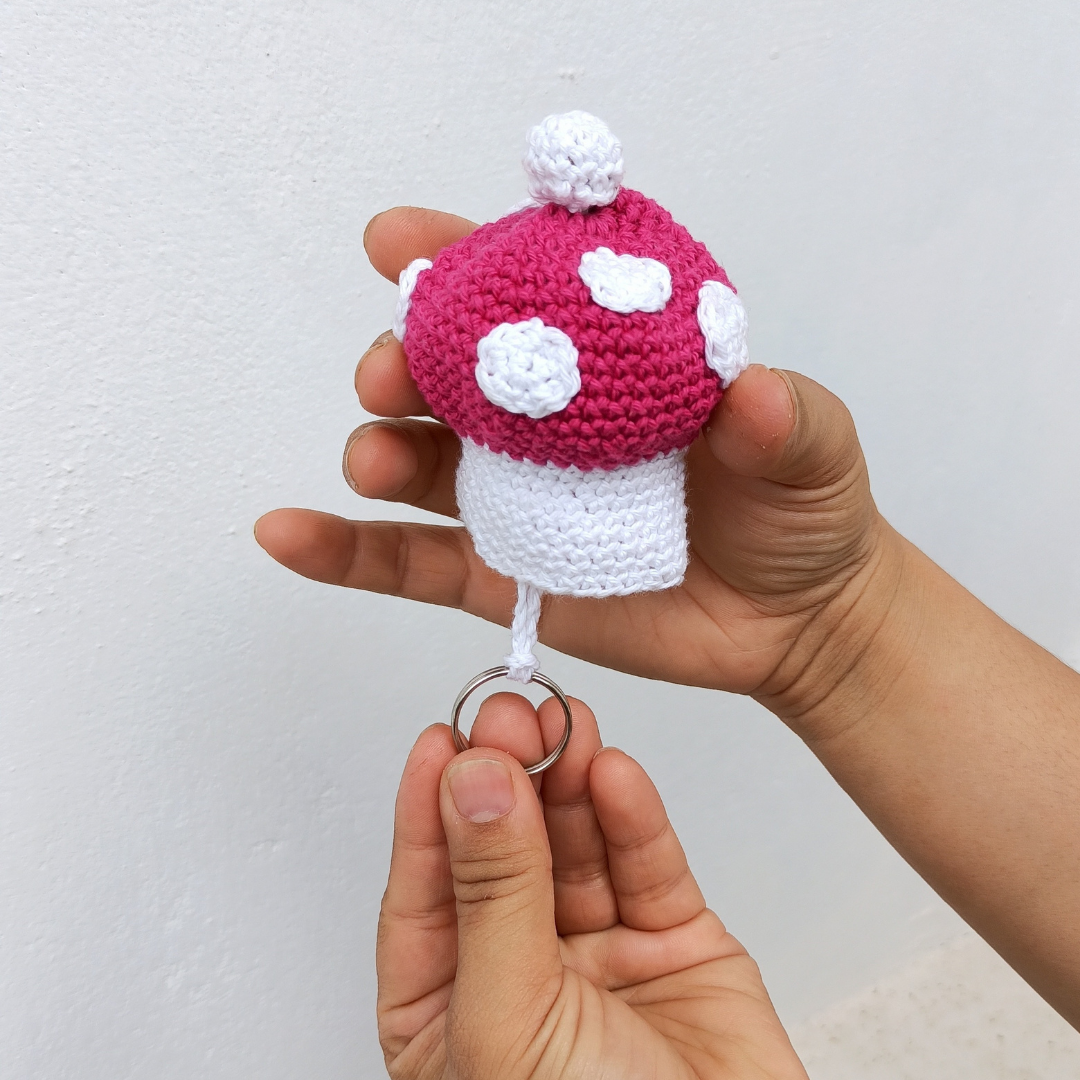 Mushroom Shape Amigurumi Crochet Handmade Retractable Key Chain or Charms | Ruby | Home BAEsic