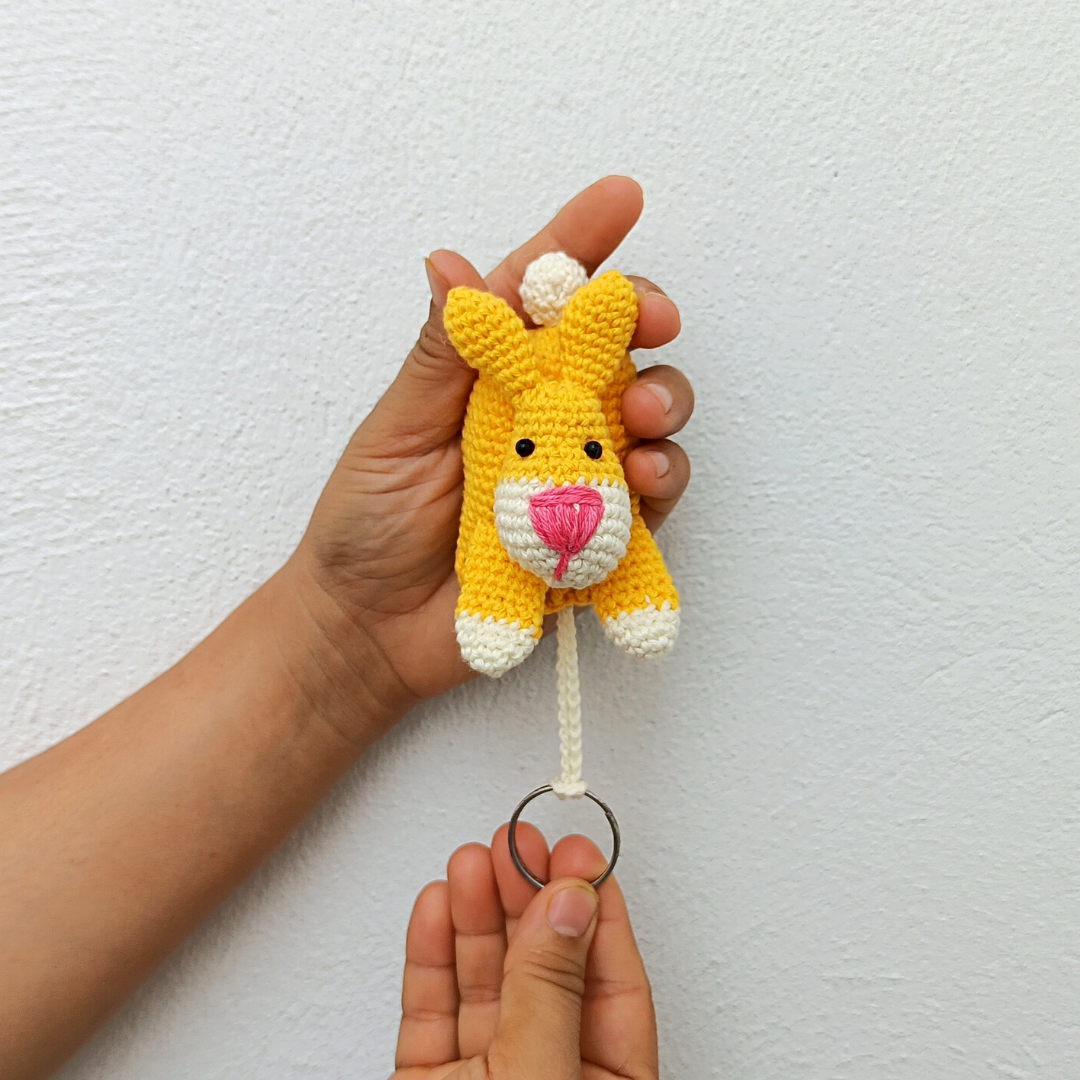 Rabbit Shape Amigurumi Crochet Handmade Retractable Key Chain or Charms | Yellow | Home BAEsic