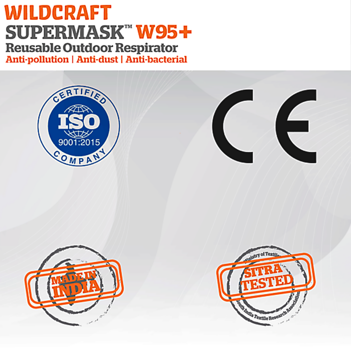 Wildcraft SUPERMASK W95+ Reusable Outdoor Respirator With Neckband - SIZE LARGE - SUBLIMATION TRIZI BLUE (PACK OF 3)