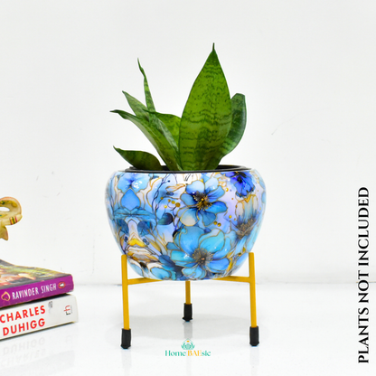 Azure Floral Indoor Metal Planter With Metal Stand | Home & Garden | 6 Inches