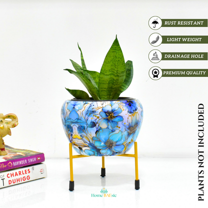 Decorative planter with blue floral design. Azure Floral Planter with stand | 6 Inches | Home & Garden | Home BAEsic 
