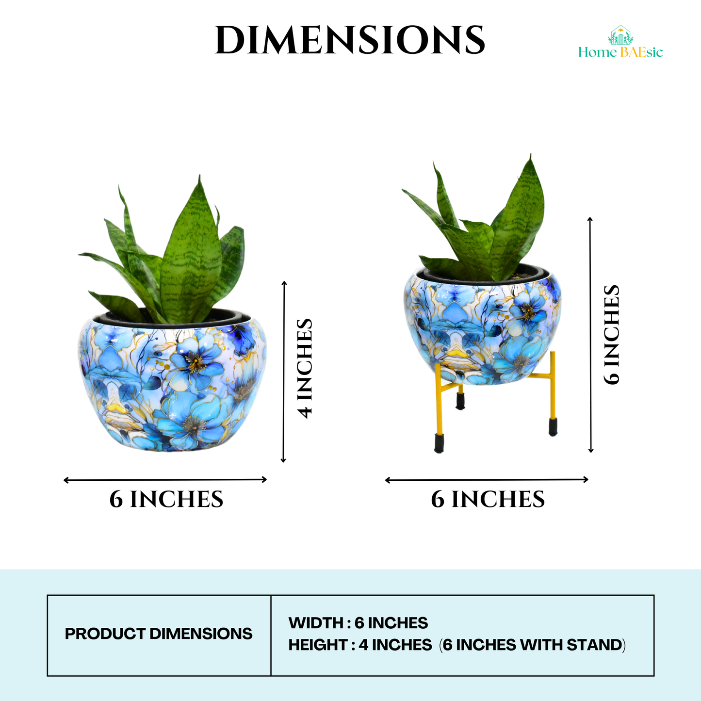 Azure Floral Indoor Metal Planter With Metal Stand | Home & Garden | 6 Inches
