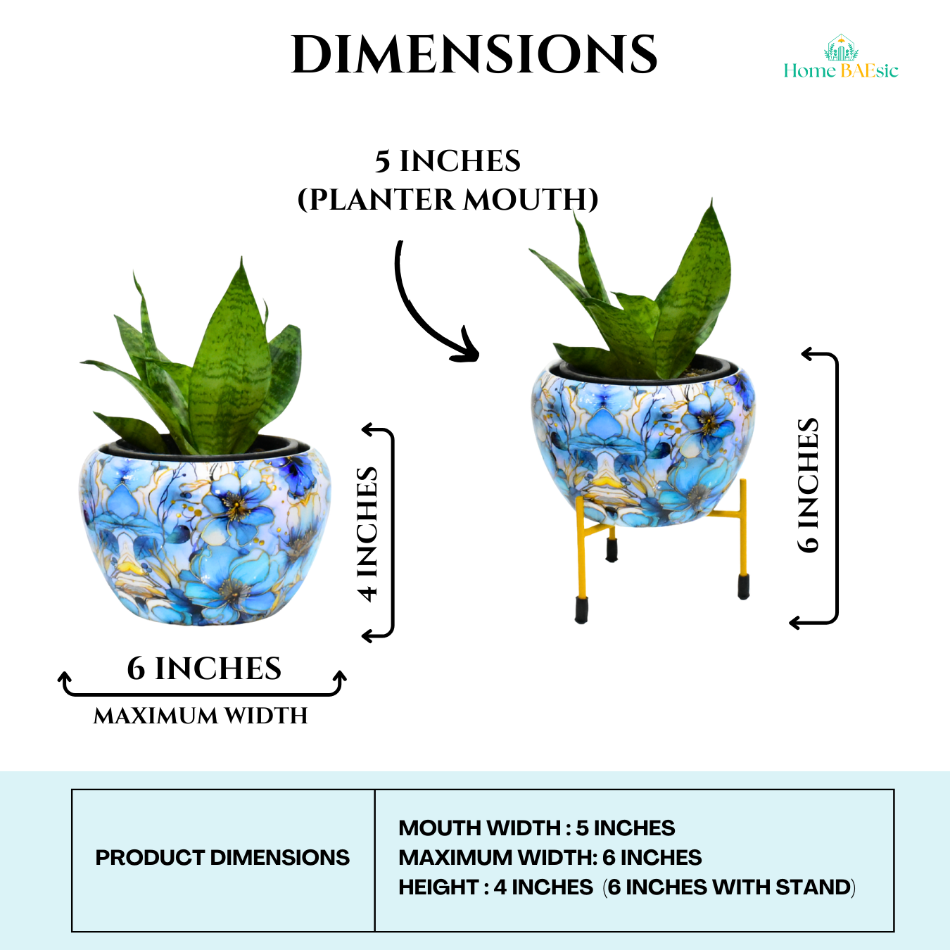Decorative planter with blue floral design. Azure Floral Planter with stand | 6 Inches | Home & Garden | Home BAEsic 