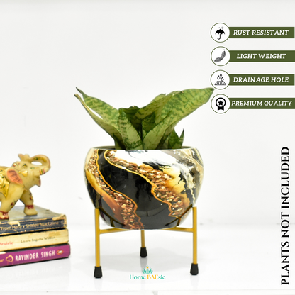 Black Marble Gold Metal Pot & Planter | Home BAEsic | Home and Garden