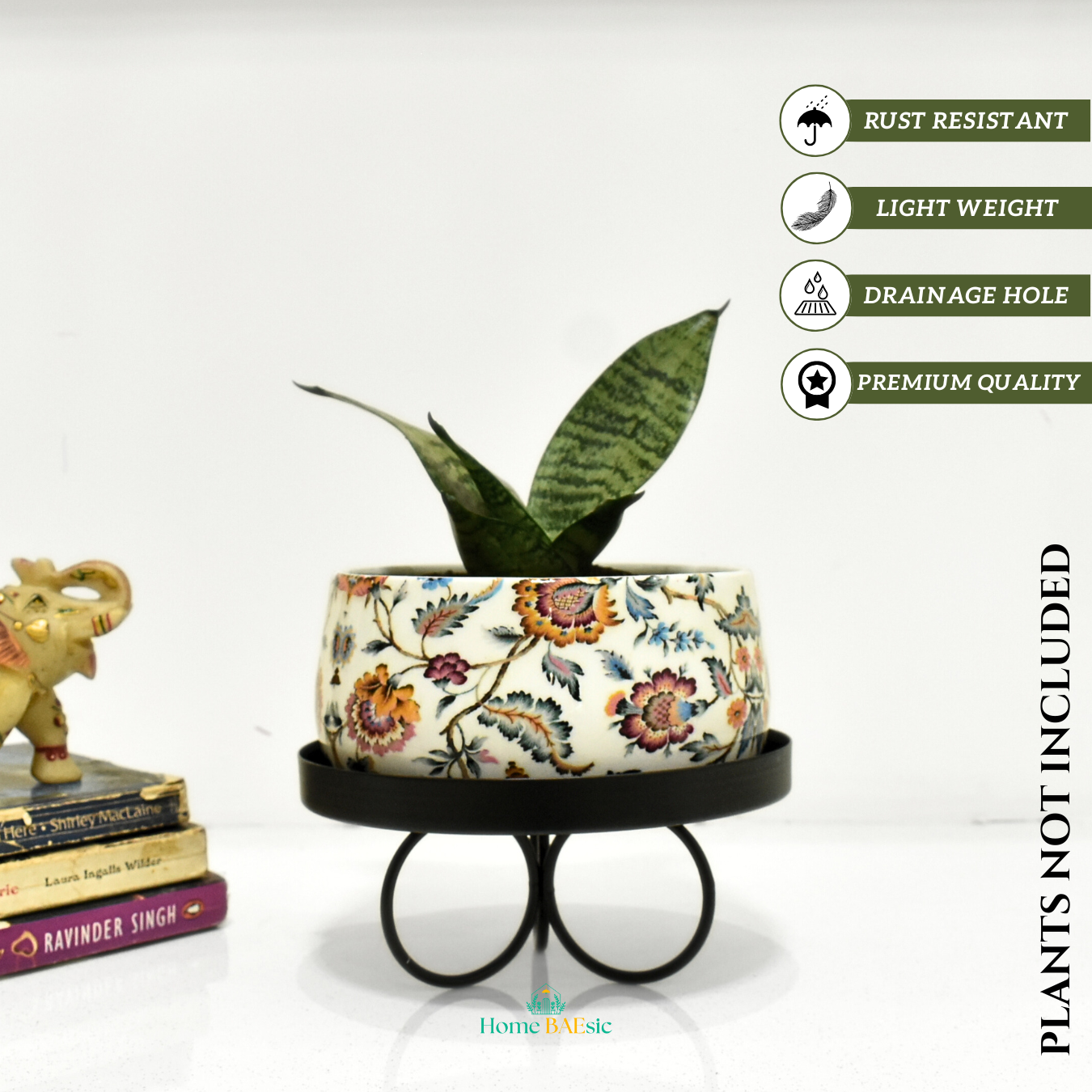 Decorative planter with floral design on a tripod stand. Blossom Paradise Planter | 6 Inches | Home BAESic