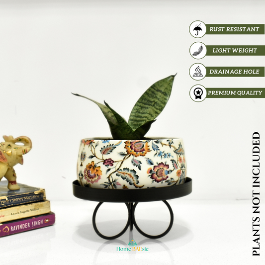 Decorative planter with floral design on a tripod stand. Blossom Paradise Planter | 6 Inches | Home BAESic