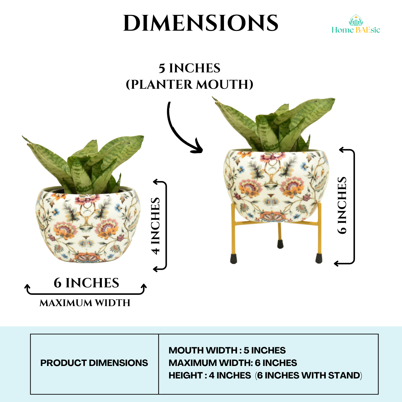 A multicolored floral metal planter with a stand. Blossom Paradise Planter with stand | 6 Inches | Home BAEsic | Home and Garden