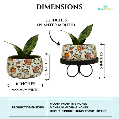 Decorative planter with floral design on a tripod stand. Blossom Paradise Planter | 6 Inches | Home BAESic