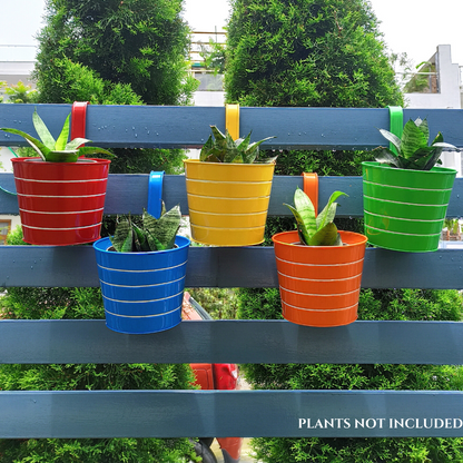 Bucket Shape Railing Metal Planters - Balcony | Home & Garden | Set of 5 Planters