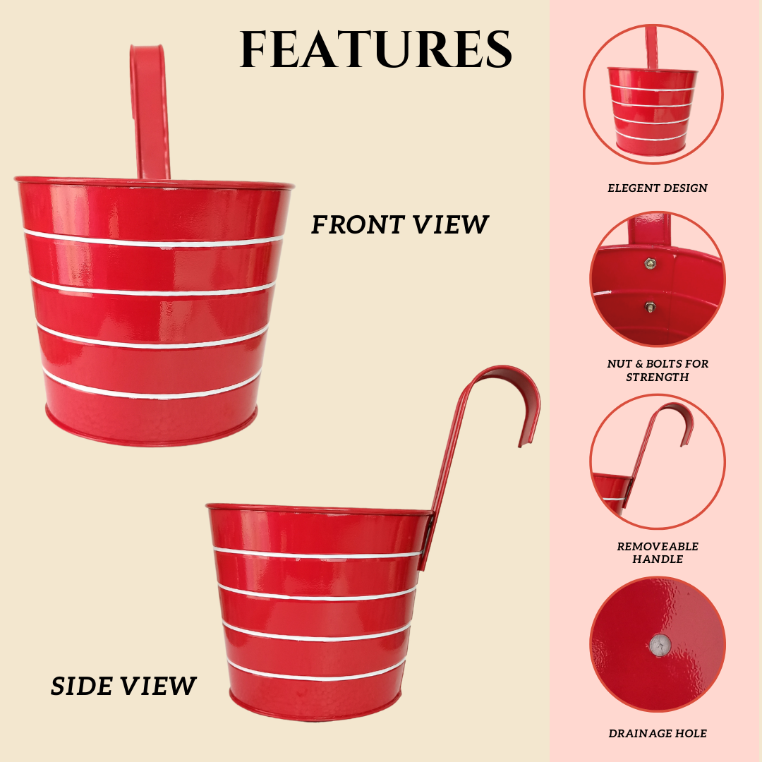 Bucket Shape Railing Metal Planters - Set of 5 | Available in Vibrant ...