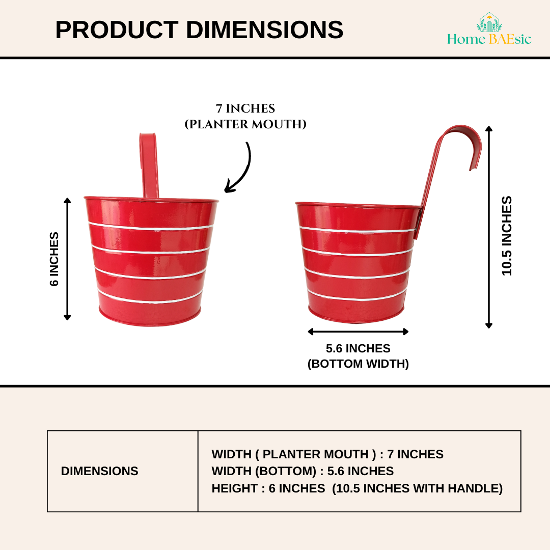 Bucket Shape Railing Metal Planters - Set of 5 | Available in Vibrant ...