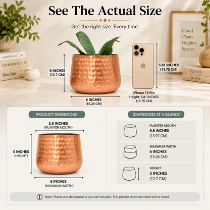 Copper Finish Hammered Tumbler Metal Planter – 6 Inch Indoor Pot | Home BAEsic