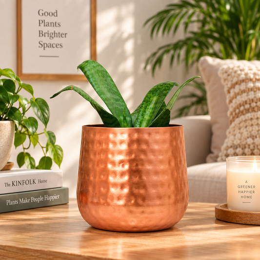 Copper Finish Hammered Tumbler Metal Planter – 6 Inch Indoor Pot | Home BAEsic