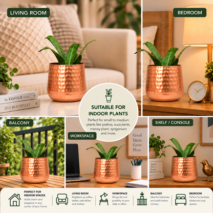 Copper Finish Hammered Tumbler Metal Planter – 6 Inch Indoor Pot | Home BAEsic