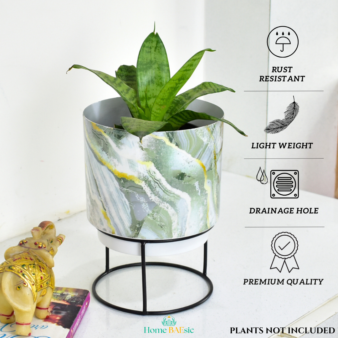 Esprado Marble Indoor Metal Planter With Metal Stand | Home & Garden | 6 Inches
