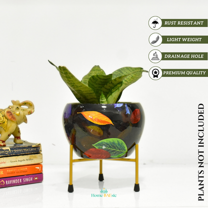 Decorative Planter with stand. Falling leaves Planter with stand | 6 inches | Home BAEsic | Home and Garden